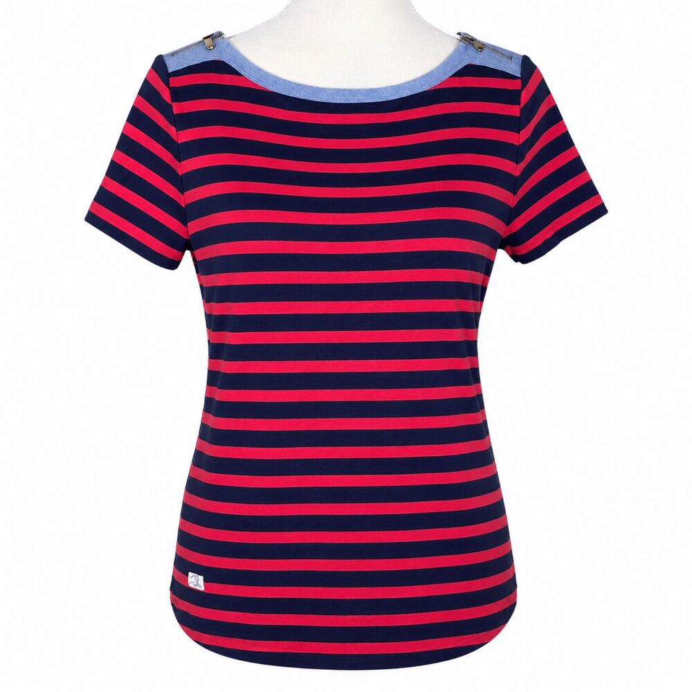 Lauren Ralph Lauren Red Navy Striped Classic Old Money Preppy Zip Top Sz. Large
